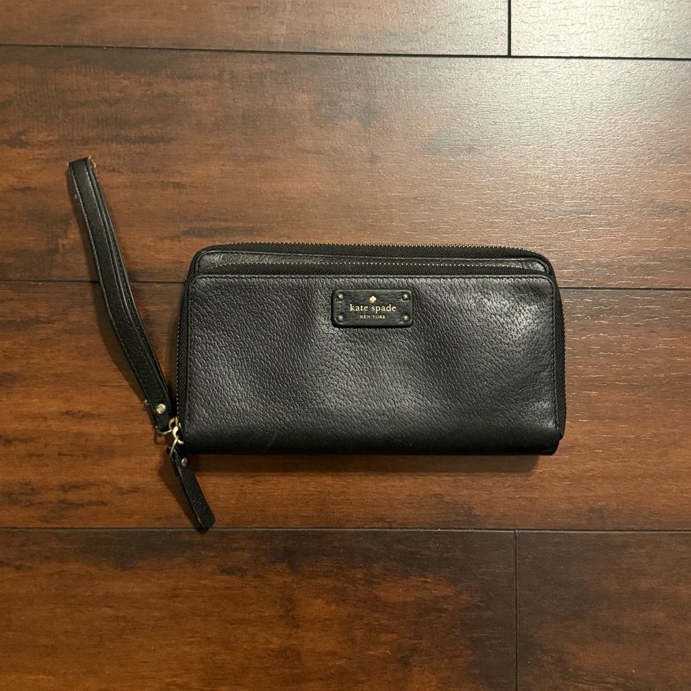 Kate Spade Black Leather Wallet Wristlet with Strap